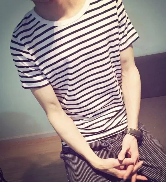 Short Sleeve T-Shirt Striped Tops Slim Look Couple Matching T-Shirt
