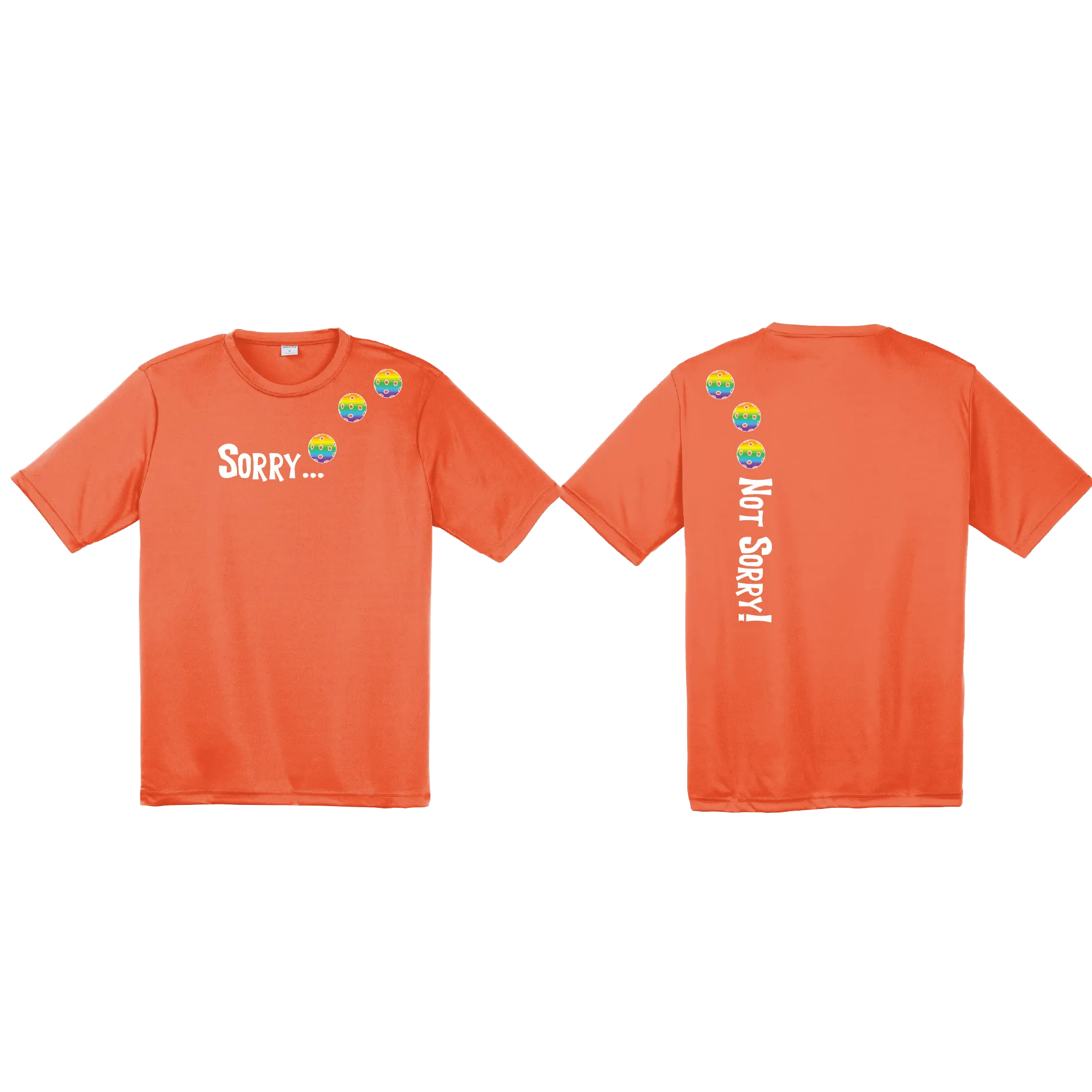 Sorry Not Sorry (Pickleballs Pink Purple Rainbow) | Men's Short Sleeve Athletic Shirt | 100% Polyester
