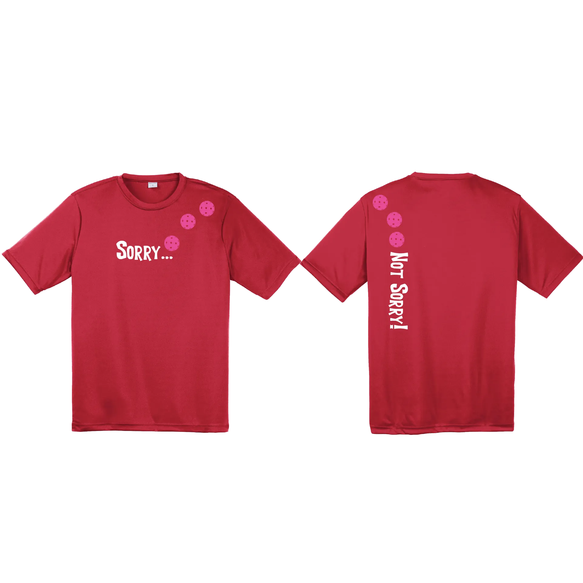 Sorry Not Sorry (Pickleballs Pink Purple Rainbow) | Men's Short Sleeve Athletic Shirt | 100% Polyester
