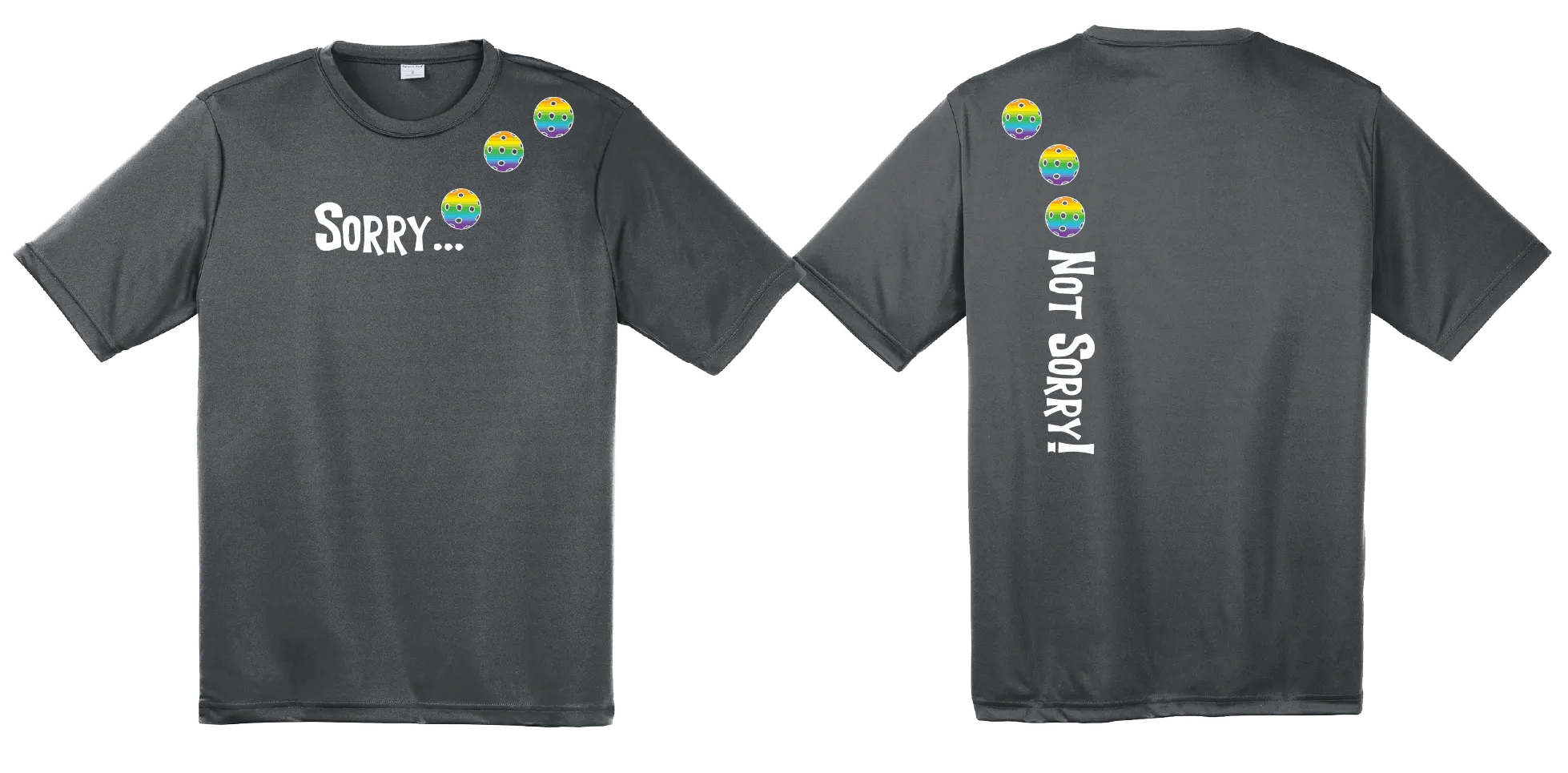 Sorry Not Sorry (Pickleballs Pink Purple Rainbow) | Men's Short Sleeve Athletic Shirt | 100% Polyester