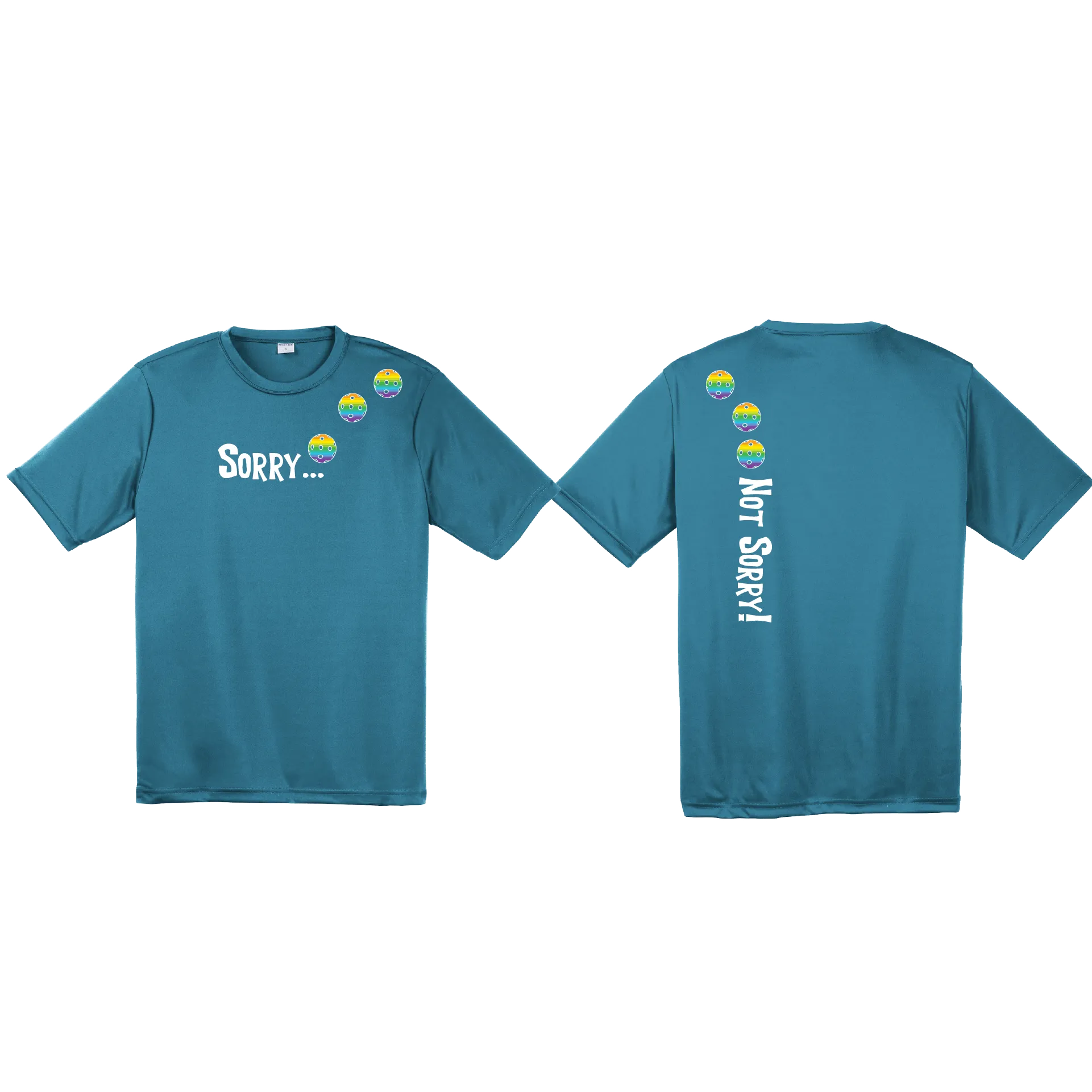 Sorry Not Sorry (Pickleballs Pink Purple Rainbow) | Men's Short Sleeve Athletic Shirt | 100% Polyester
