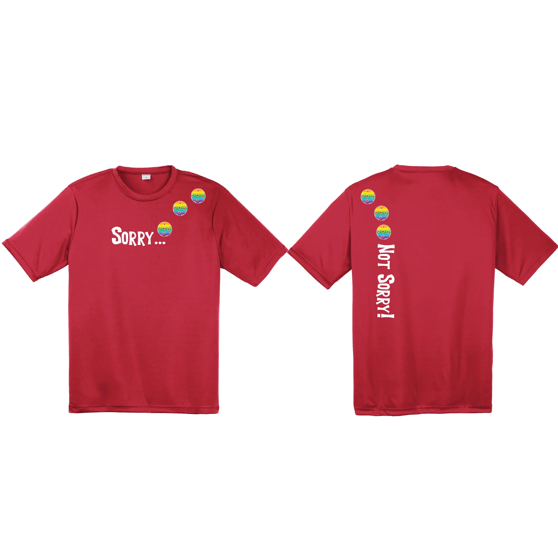 Sorry Not Sorry (Pickleballs Pink Purple Rainbow) | Men's Short Sleeve Athletic Shirt | 100% Polyester