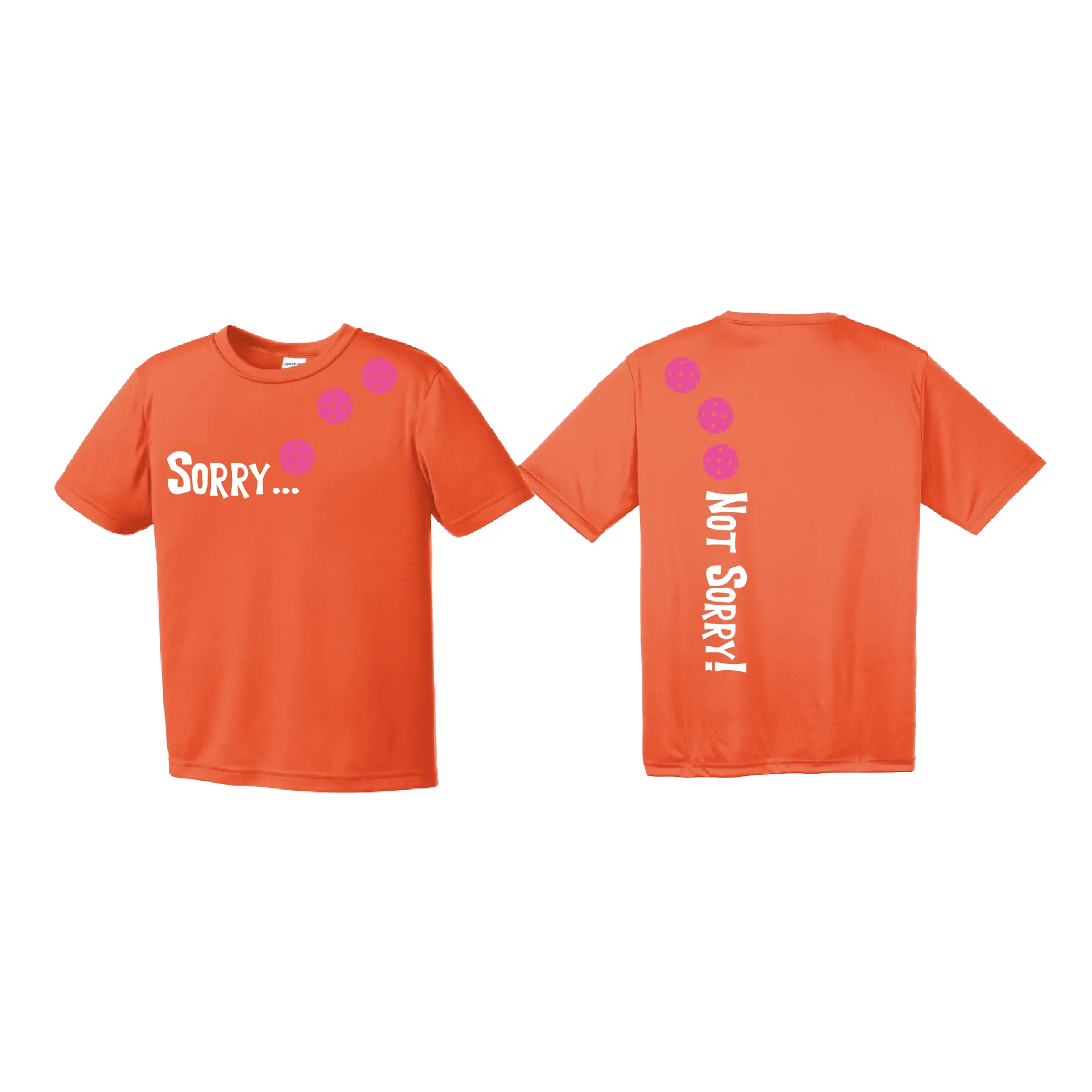 Sorry Not Sorry (Pickleballs Pink Purple Rainbow) | Youth Short Sleeve Pickleball Shirts | 100% Polyester