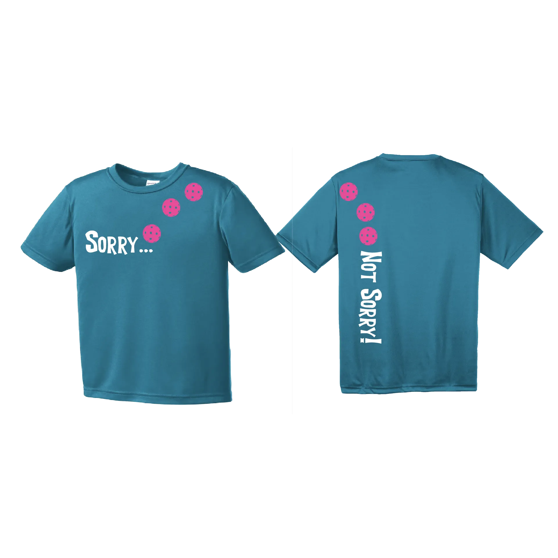 Sorry Not Sorry (Pickleballs Pink Purple Rainbow) | Youth Short Sleeve Pickleball Shirts | 100% Polyester