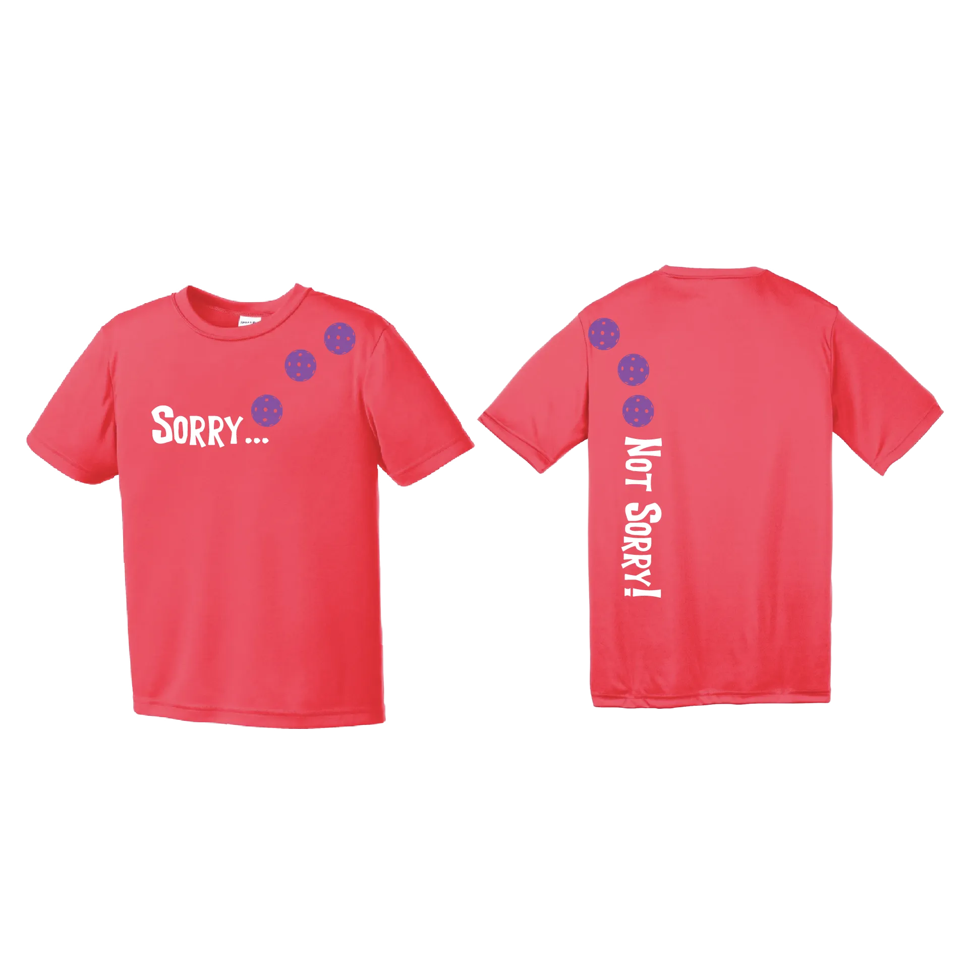 Sorry Not Sorry (Pickleballs Pink Purple Rainbow) | Youth Short Sleeve Pickleball Shirts | 100% Polyester
