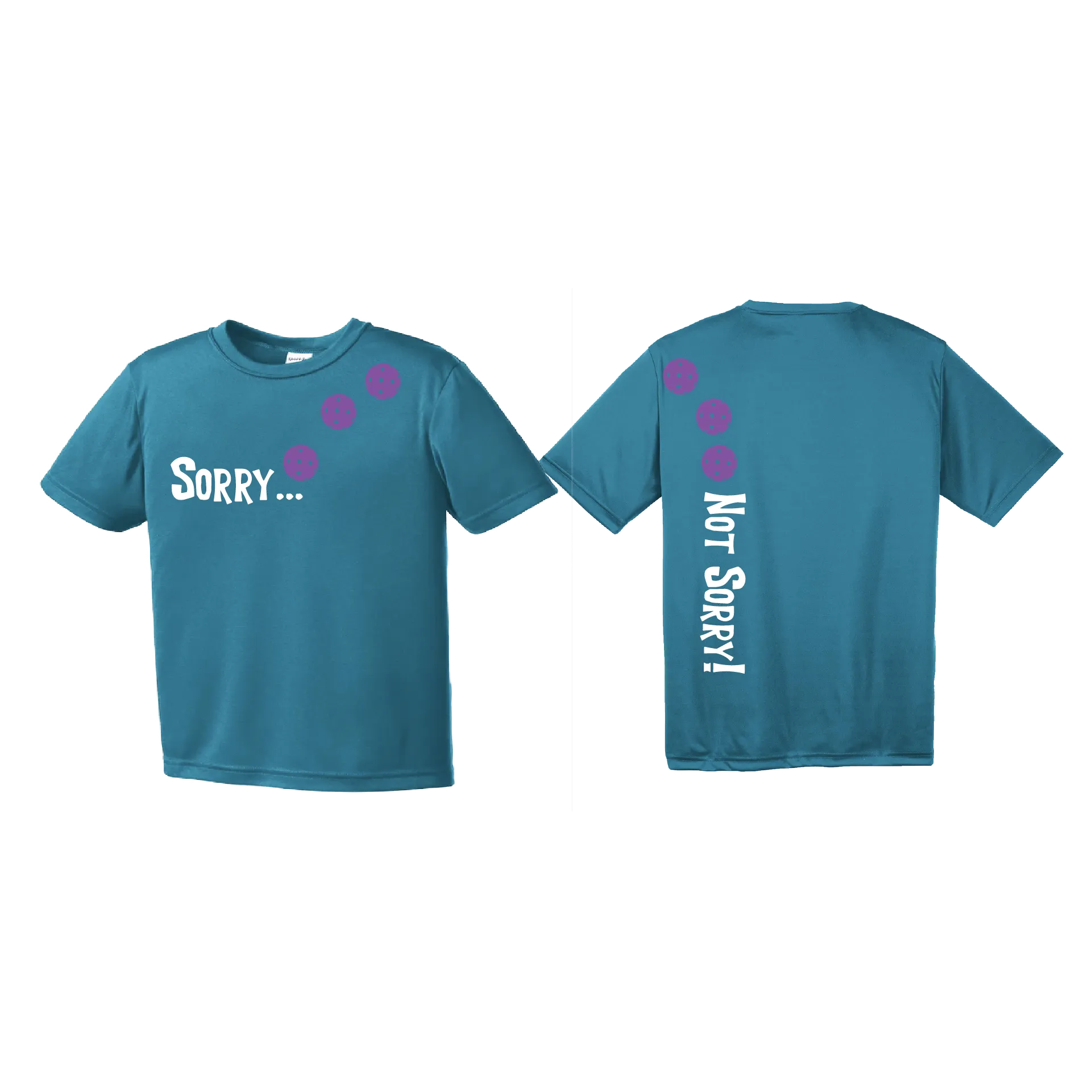 Sorry Not Sorry (Pickleballs Pink Purple Rainbow) | Youth Short Sleeve Pickleball Shirts | 100% Polyester
