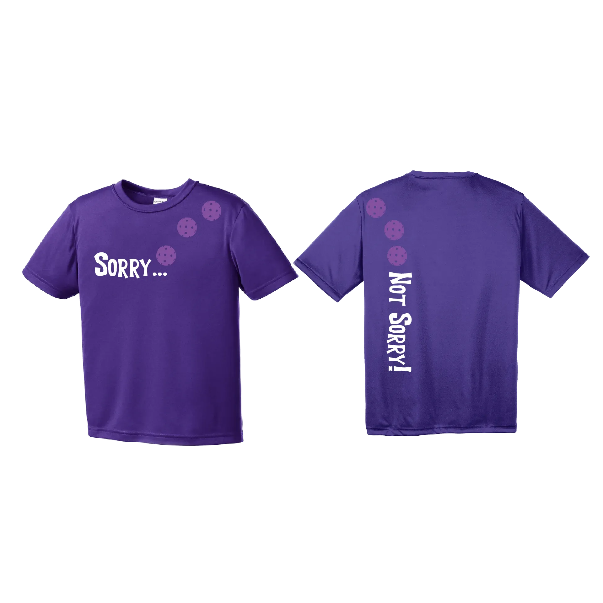 Sorry Not Sorry (Pickleballs Pink Purple Rainbow) | Youth Short Sleeve Pickleball Shirts | 100% Polyester