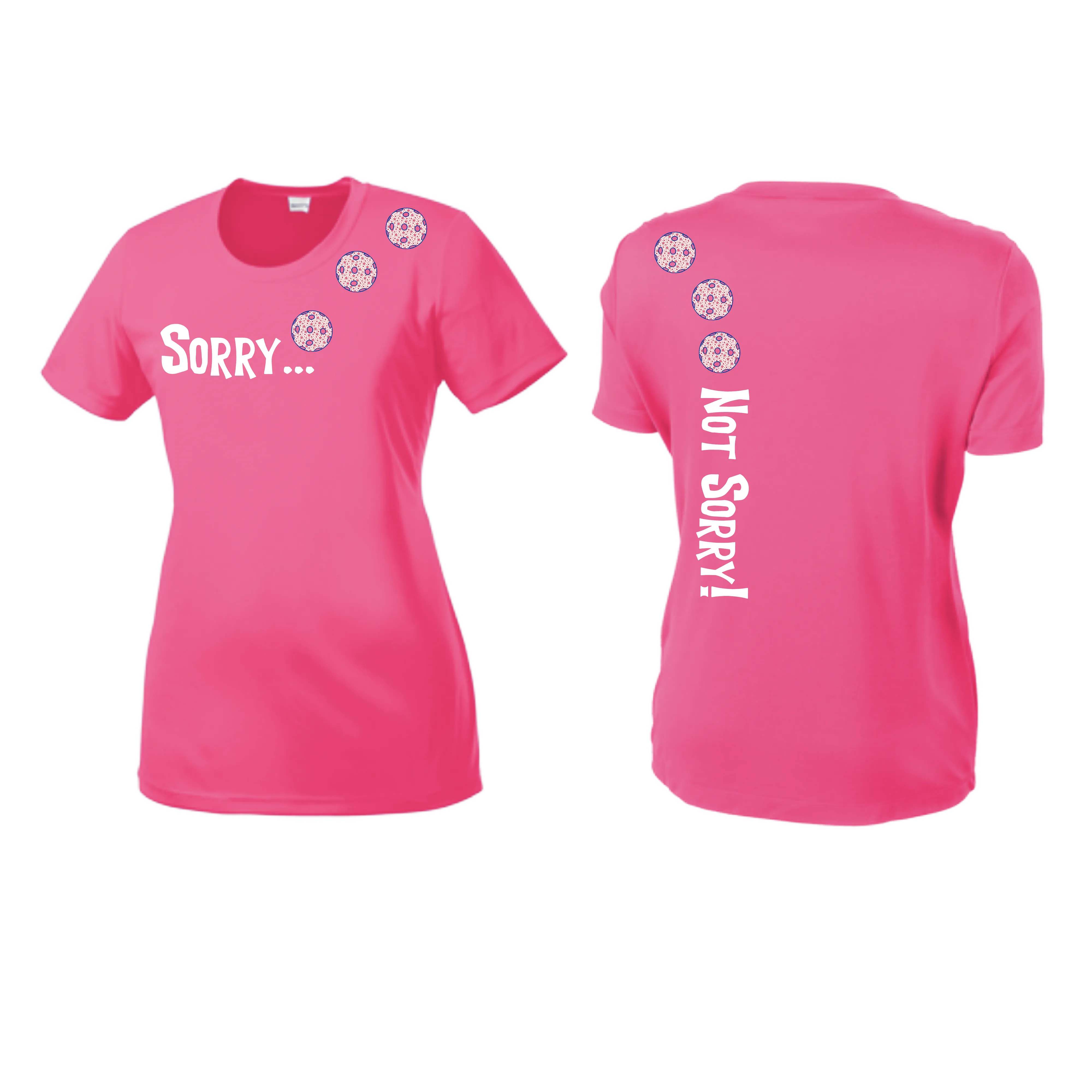 Sorry Not Sorry (Pickleballs With Stars) | Women’s Short Sleeve Crewneck Pickleball Shirts | 100% Polyester