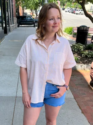 Stripe Woven Button Front Top