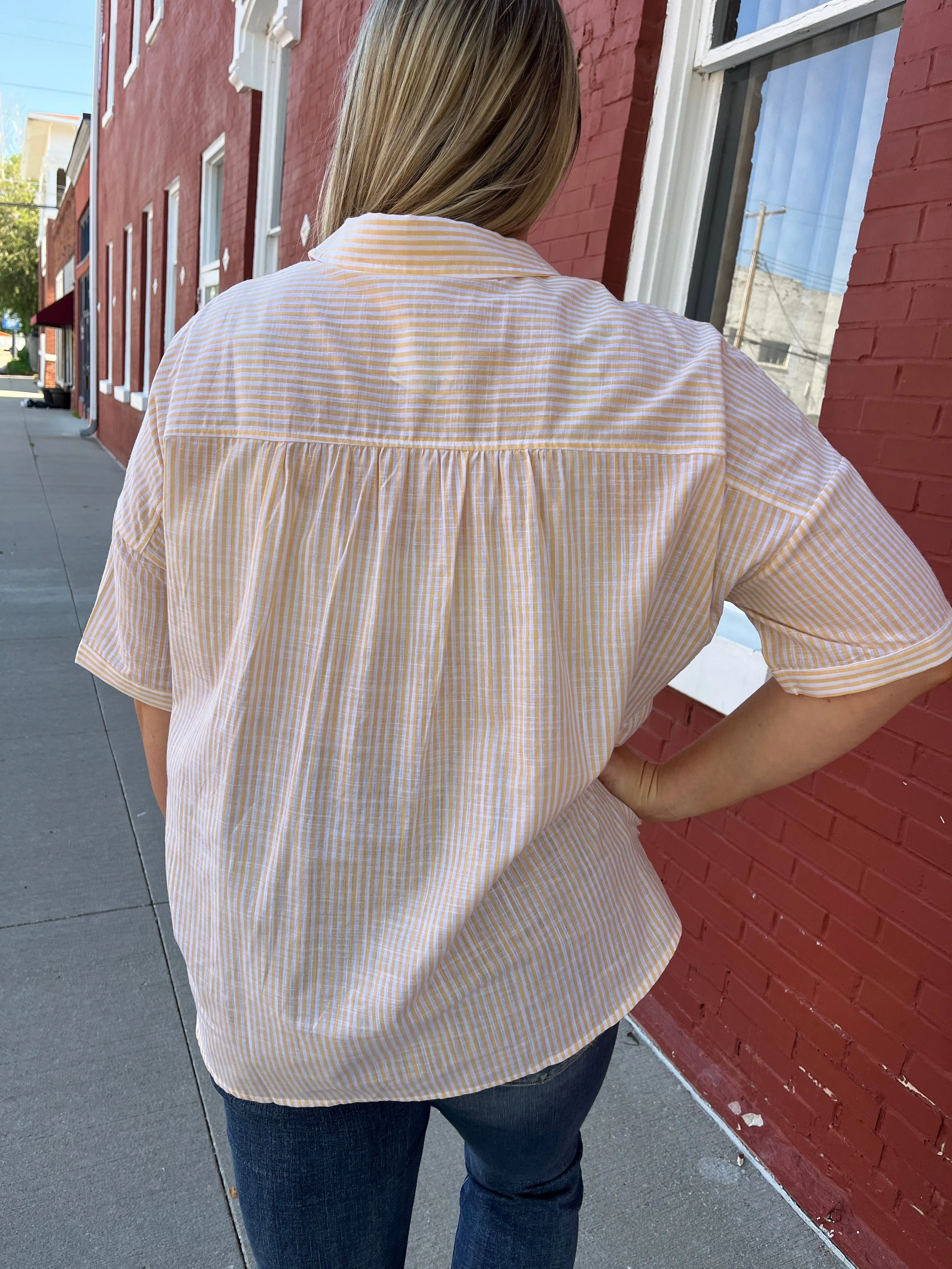 Stripe Woven Button Front Top