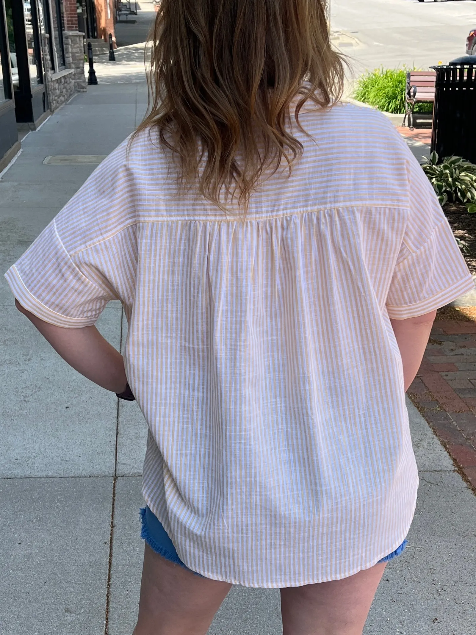 Stripe Woven Button Front Top