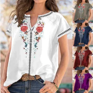 Summer Loose Print Short Sleeve Top Women's T-shirt