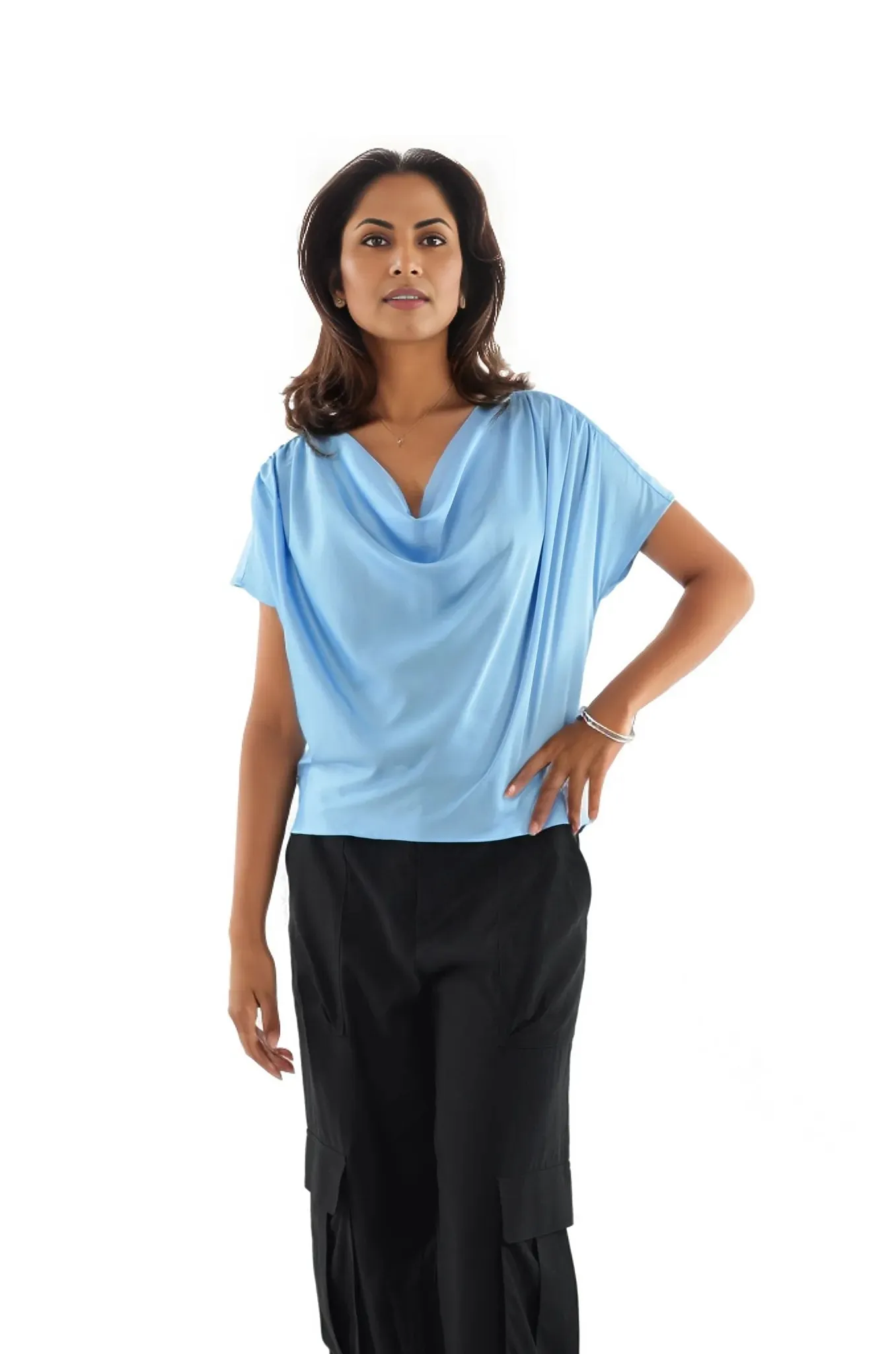 Tara Drape Neck Short Sleeve Blouse