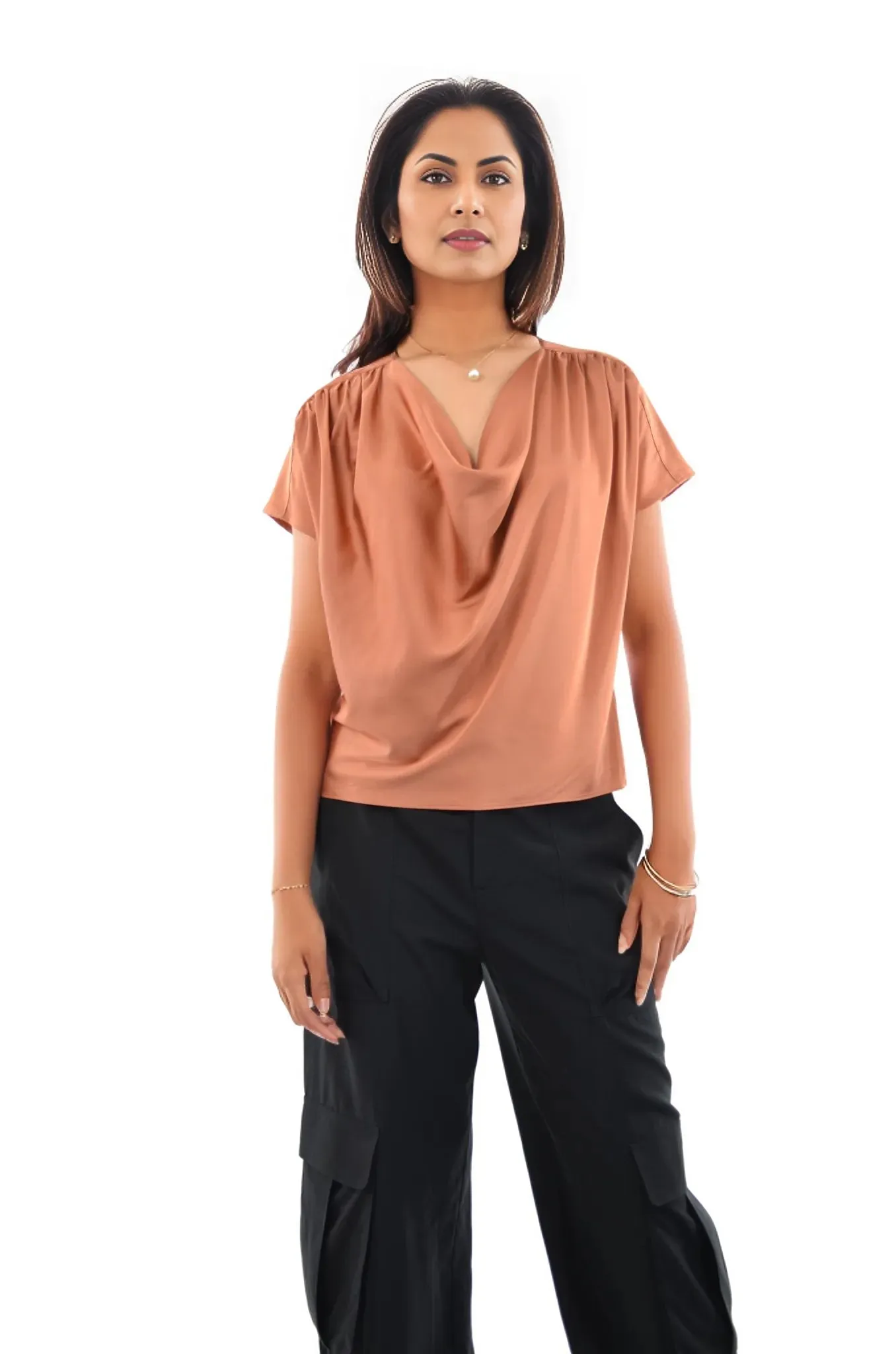Tara Drape Neck Short Sleeve Blouse