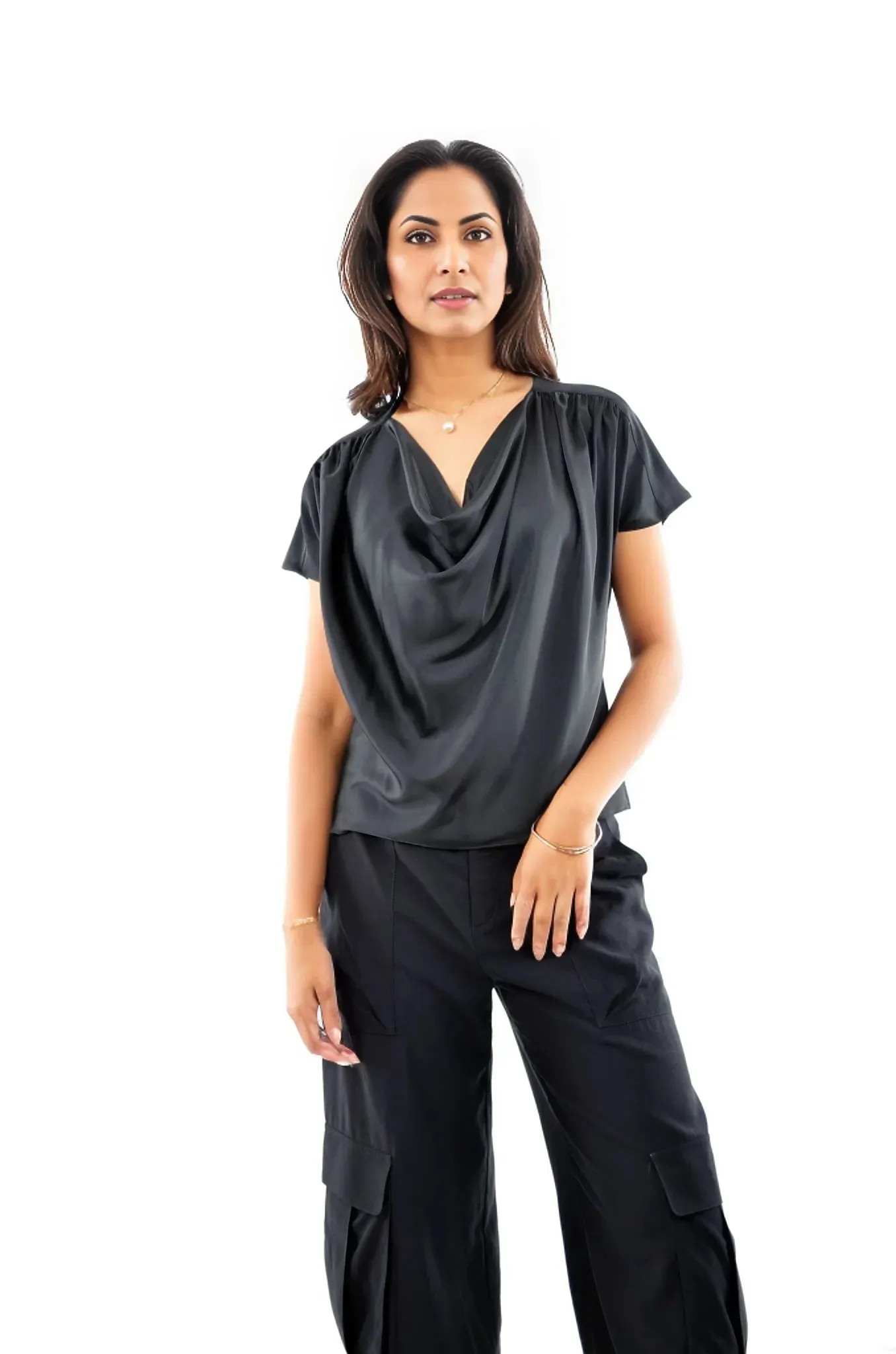 Tara Drape Neck Short Sleeve Blouse