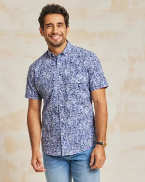 The Dean - BD Cutaway Shirt SS - Navy/White Leaves Print