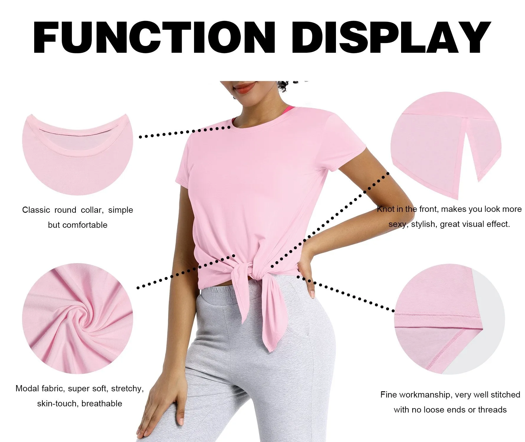 Tie Up Crop Top Short Sleeve T-Shirt lightpink ins