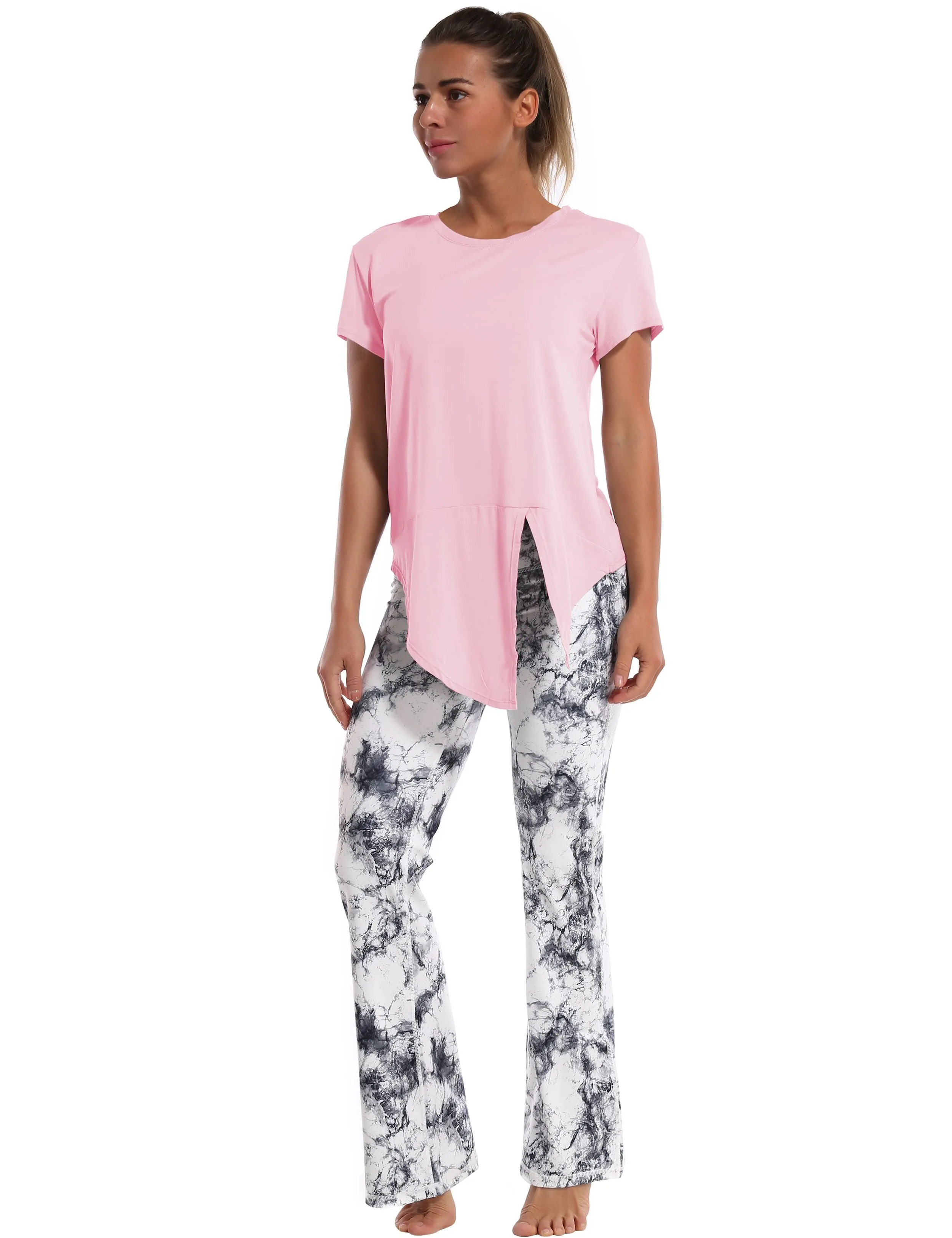 Tie Up Crop Top Short Sleeve T-Shirt lightpink ins