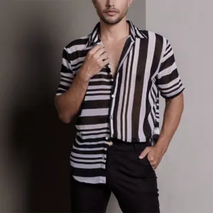 Two Ways Irregular Stripe Patterned Shirt