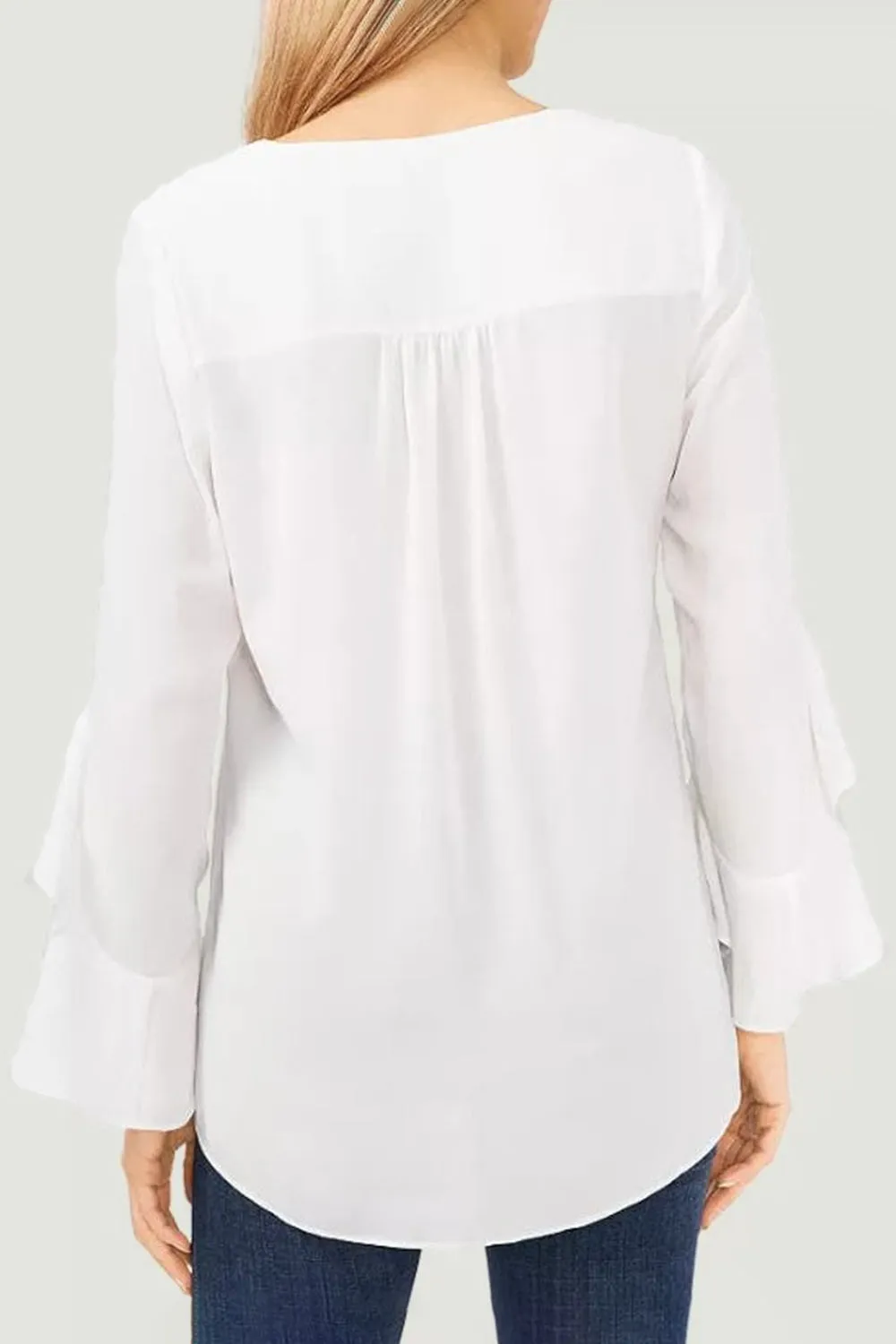 V-Neck Flounce Sleeve Blouse
