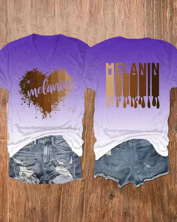 V-Neck I Love Melanin Short Sleeve Tshirt