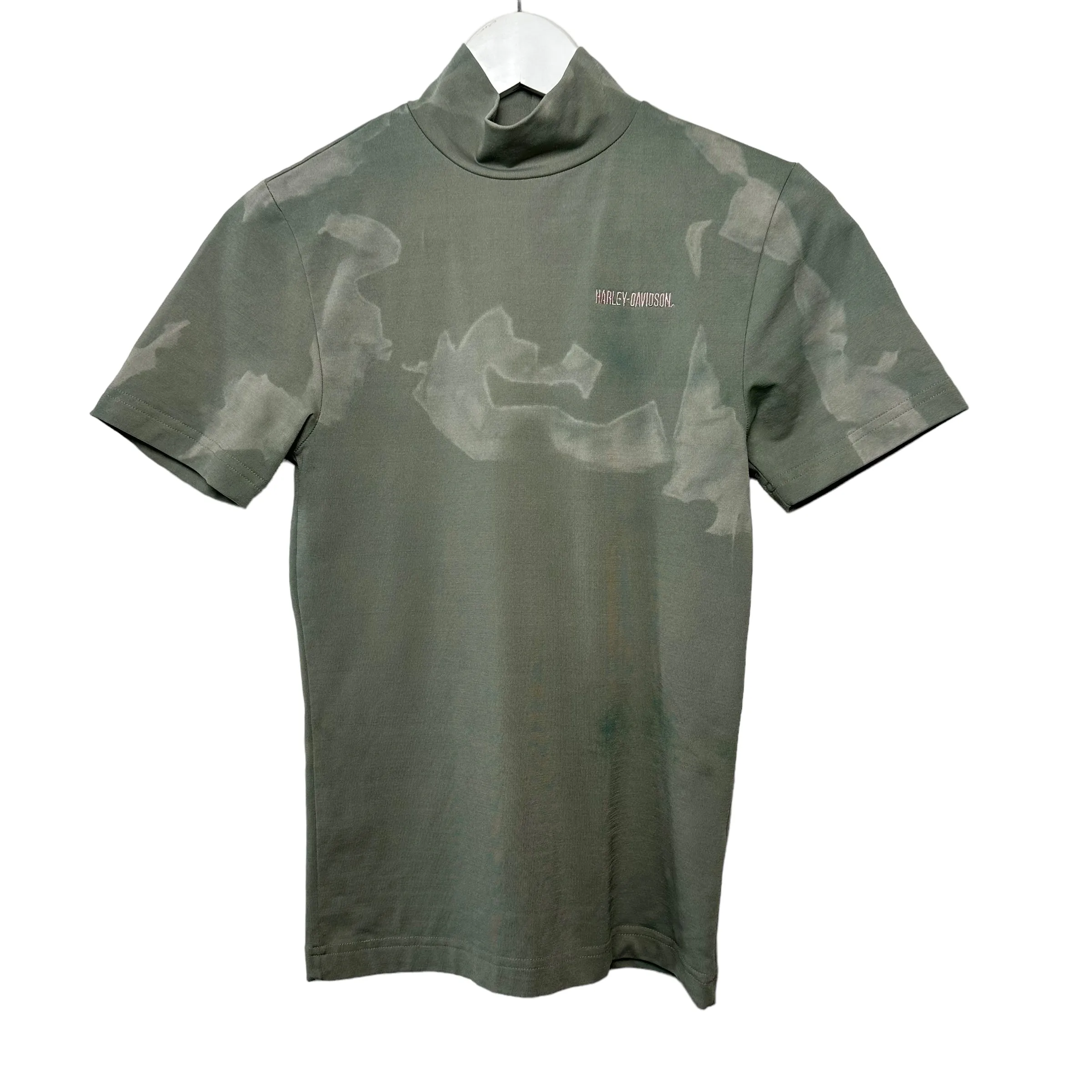 Vintage Harley Davidson Green Mock Turtleneck Top Tie Dye Small XS