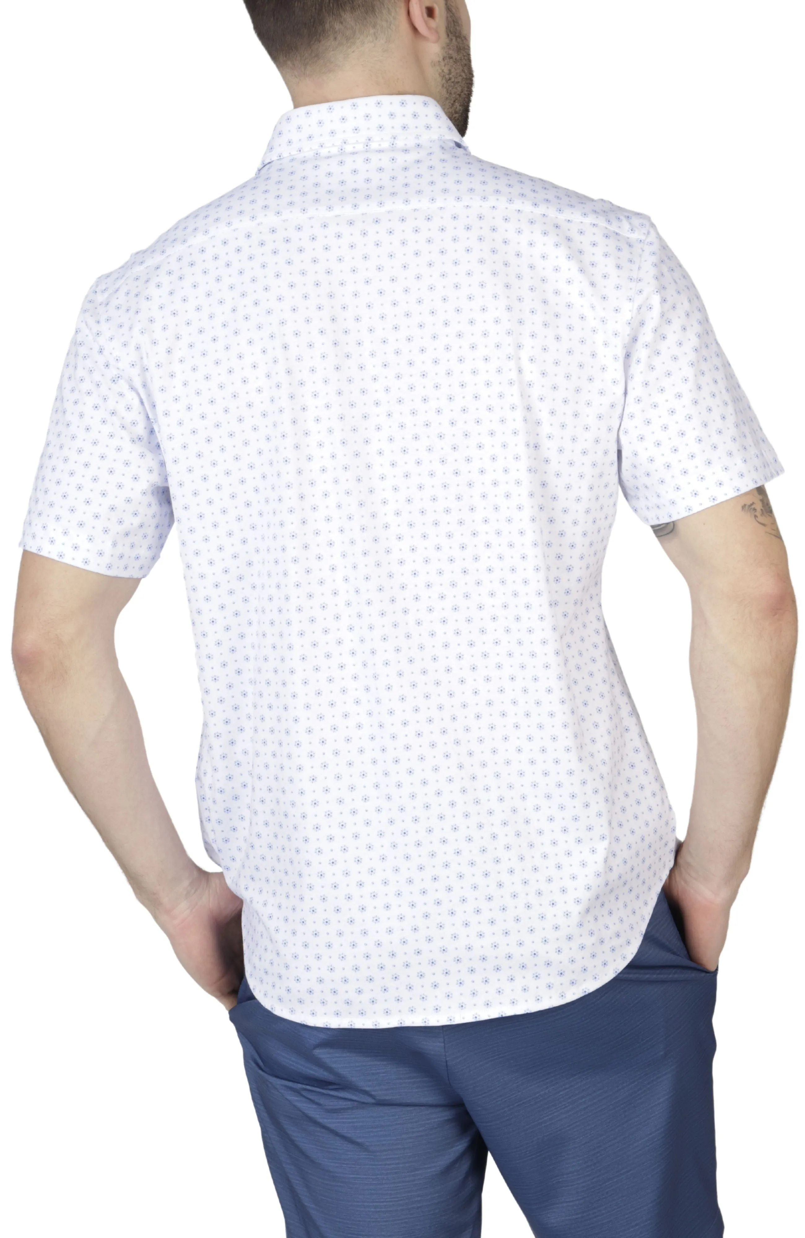 White Geo Floral Knit Short Sleeve Getaway Shirt