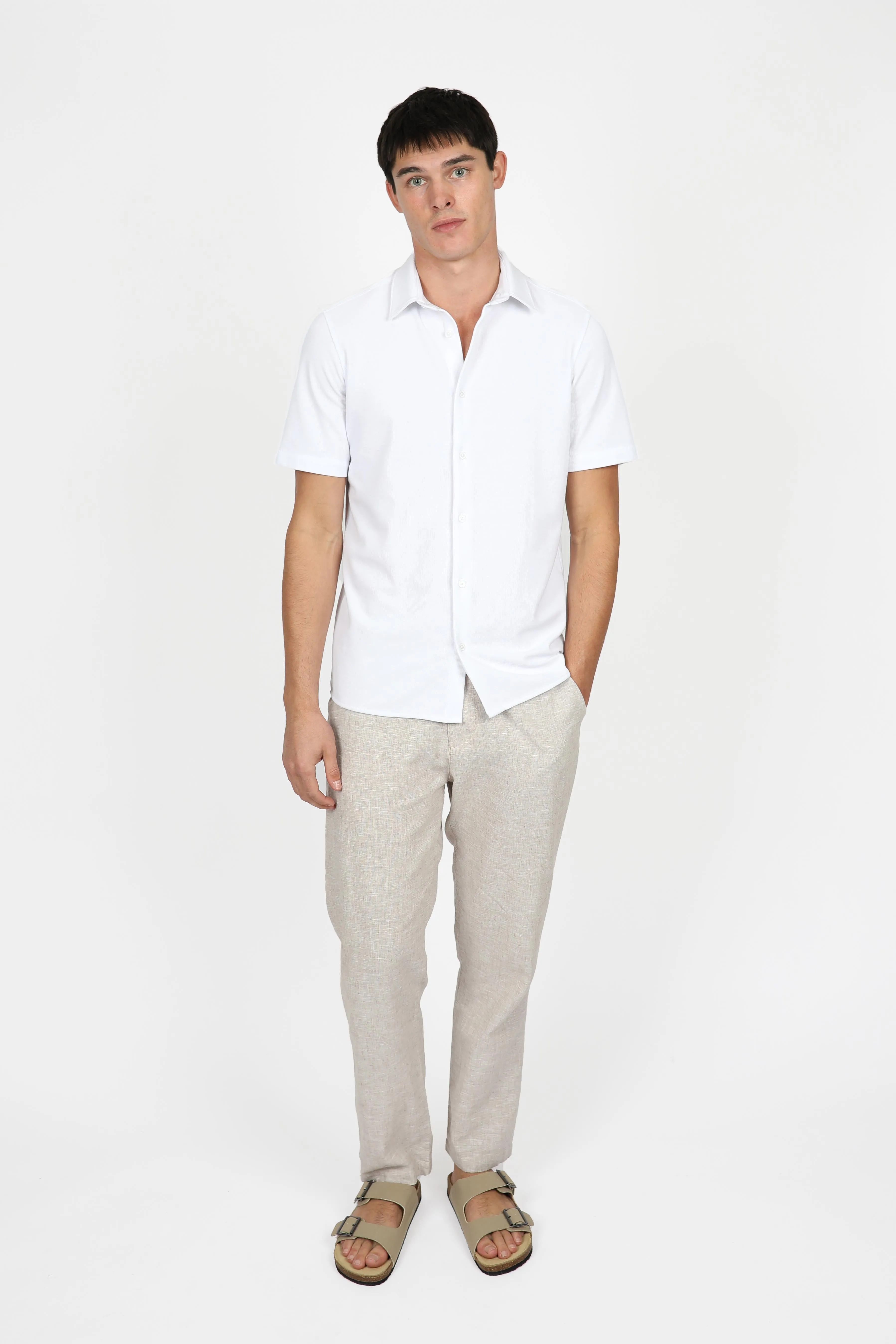 White Knitted Waffle Shirt