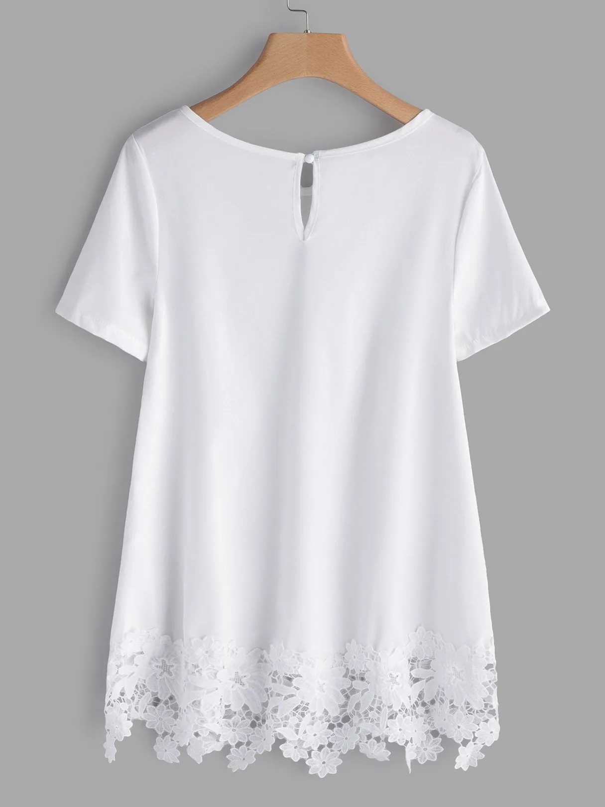 Wholesale Round Neck Lace Short Sleeve Tee