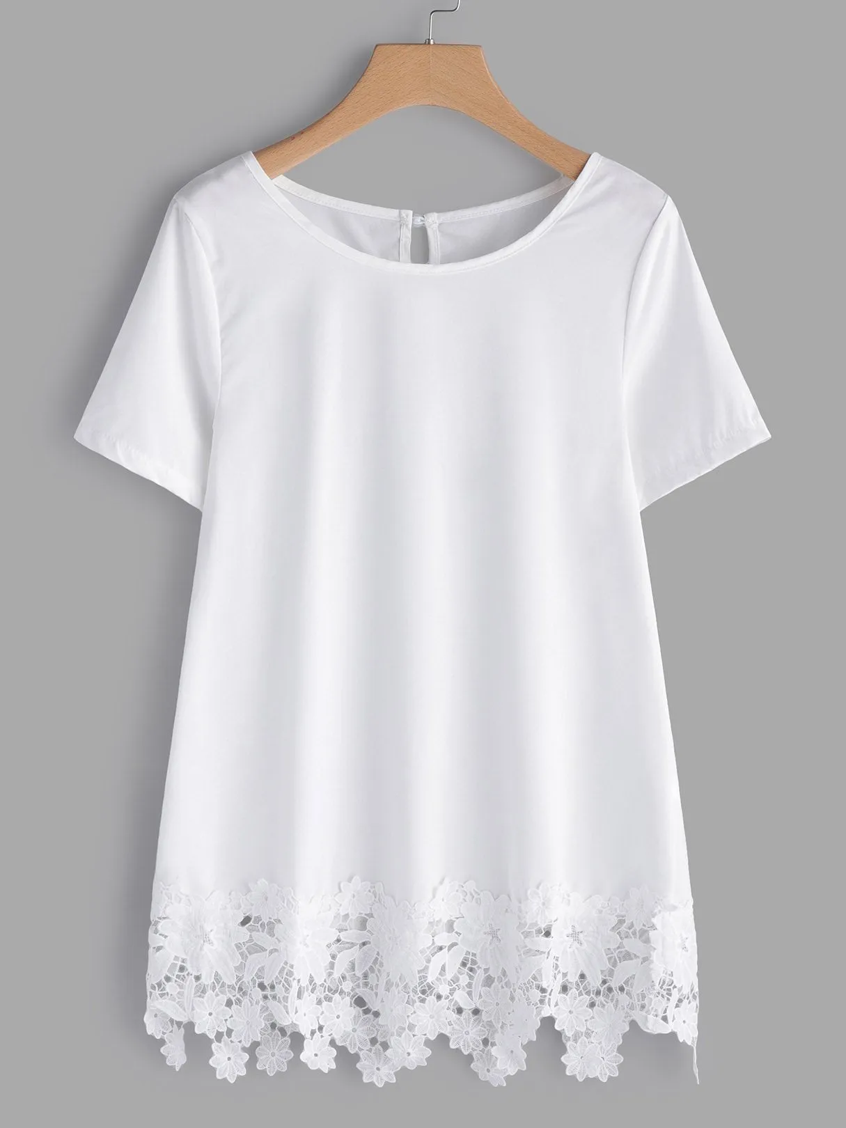 Wholesale Round Neck Lace Short Sleeve Tee