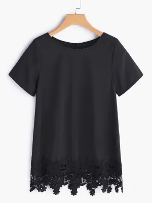 Wholesale Round Neck Lace Short Sleeve Tee