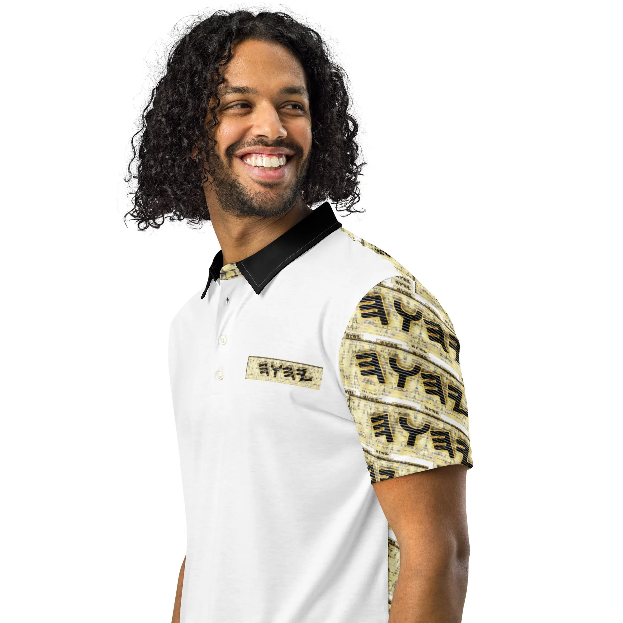 Yahuah Logo 03 - White Men’s Designer Slim Fit Polo Shirt