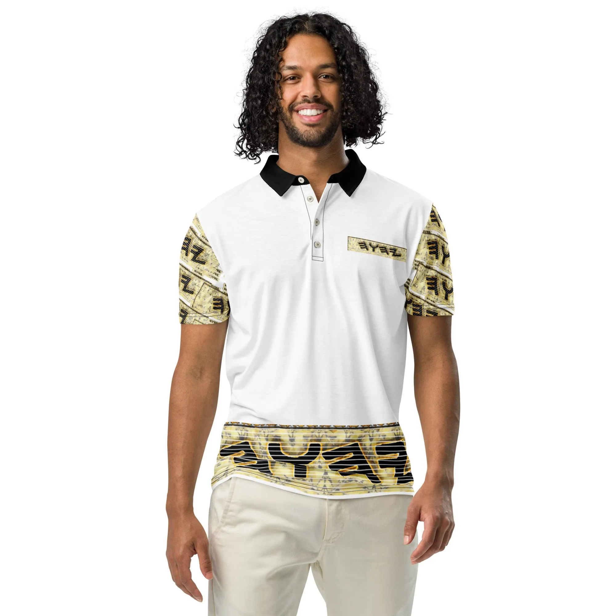 Yahuah Logo 03 - White Men’s Designer Slim Fit Polo Shirt