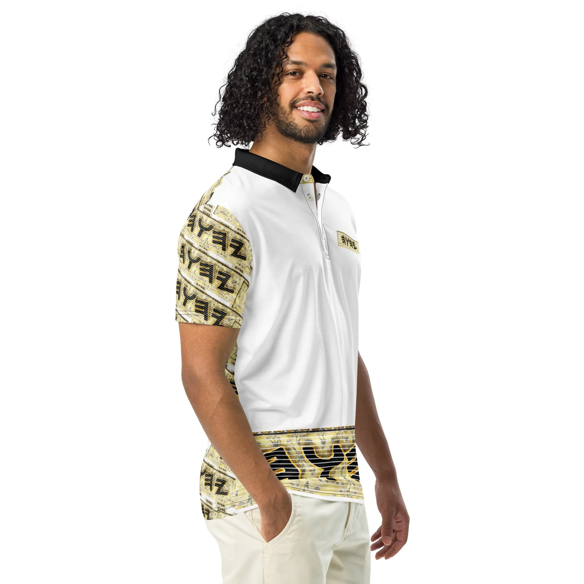 Yahuah Logo 03 - White Men’s Designer Slim Fit Polo Shirt